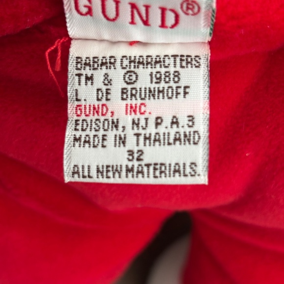 VINTAGE 1988 King BABAR Elephant Red Tuxedo Crown 14” Plush Christmas Toy Gund - Picture 13 of 14